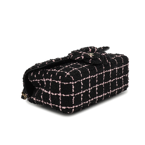 CHANEL MINI MATELASSE CAMELLIA CHAIN SHOULDER BAG BLACK PINK TWEED GOLD HARDWARE 90335837