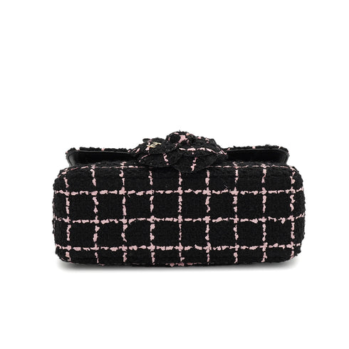 CHANEL MINI MATELASSE CAMELLIA CHAIN SHOULDER BAG BLACK PINK TWEED GOLD HARDWARE 90335837