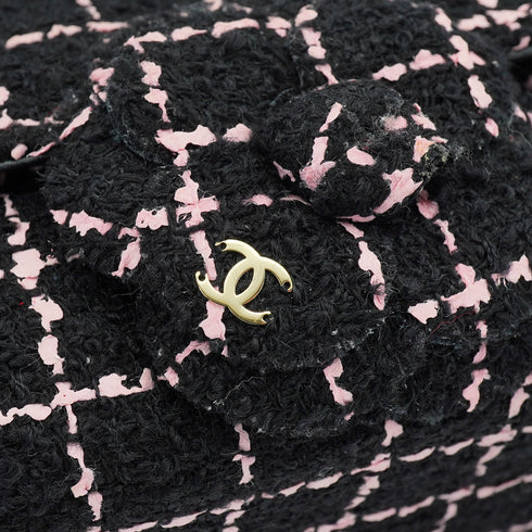 CHANEL MINI MATELASSE CAMELLIA CHAIN SHOULDER BAG BLACK PINK TWEED GOLD HARDWARE 90335837
