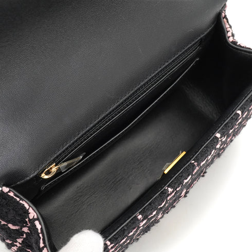 CHANEL MINI MATELASSE CAMELLIA CHAIN SHOULDER BAG BLACK PINK TWEED GOLD HARDWARE 90335837