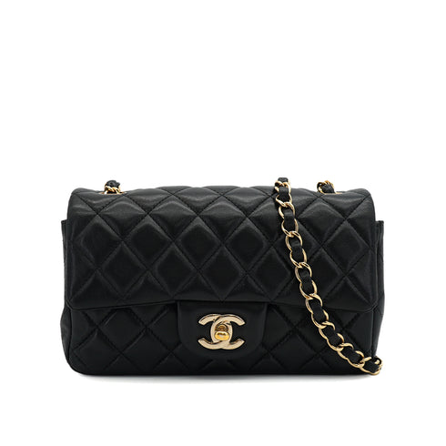 CHANEL MINI MATELASSE CHAIN SHOULDER BAG BALCK LAMB SKIN GOLD HARDWARE 90331415