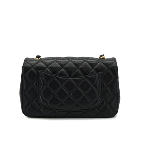 CHANEL MINI MATELASSE CHAIN SHOULDER BAG BALCK LAMB SKIN GOLD HARDWARE 90331415