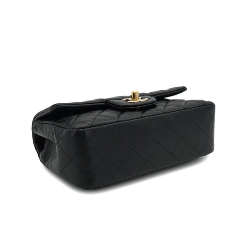 CHANEL MINI MATELASSE CHAIN SHOULDER BAG BALCK LAMB SKIN GOLD HARDWARE 90331415