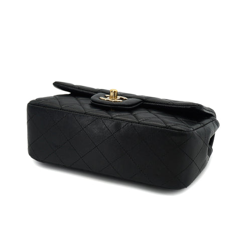 CHANEL MINI MATELASSE CHAIN SHOULDER BAG BALCK LAMB SKIN GOLD HARDWARE 90331415