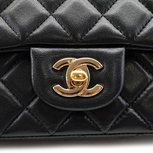 CHANEL MINI MATELASSE CHAIN SHOULDER BAG BALCK LAMB SKIN GOLD HARDWARE 90331415