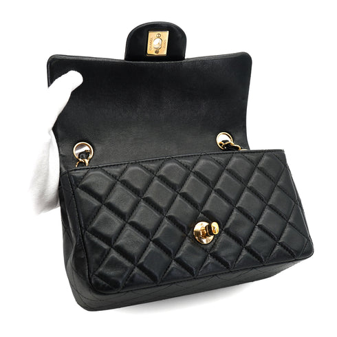 CHANEL MINI MATELASSE CHAIN SHOULDER BAG BALCK LAMB SKIN GOLD HARDWARE 90331415