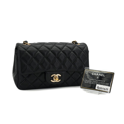 CHANEL MINI MATELASSE CHAIN SHOULDER BAG BALCK LAMB SKIN GOLD HARDWARE 90331415