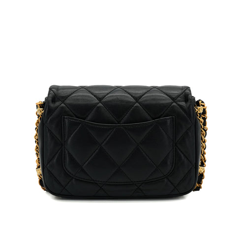 CHANEL MINI MATELASSE CHAIN SHOULDER BAG BALCK LAMB SKIN GOLD HARDWARE 90332584