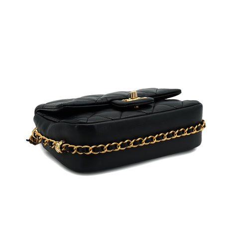 CHANEL MINI MATELASSE CHAIN SHOULDER BAG BALCK LAMB SKIN GOLD HARDWARE 90332584