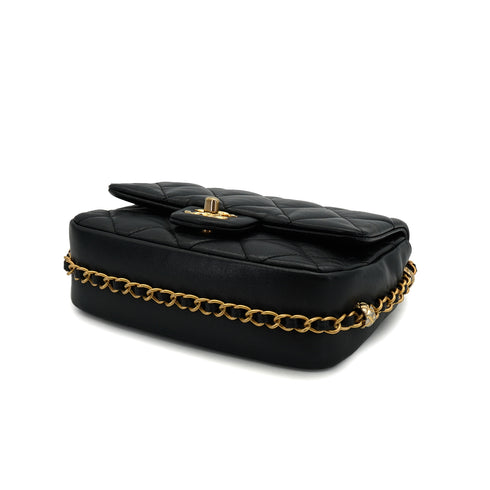 CHANEL MINI MATELASSE CHAIN SHOULDER BAG BALCK LAMB SKIN GOLD HARDWARE 90332584