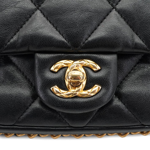 CHANEL MINI MATELASSE CHAIN SHOULDER BAG BALCK LAMB SKIN GOLD HARDWARE 90332584