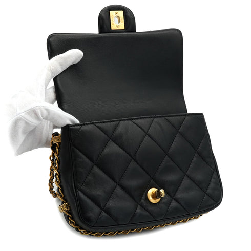 CHANEL MINI MATELASSE CHAIN SHOULDER BAG BALCK LAMB SKIN GOLD HARDWARE 90332584