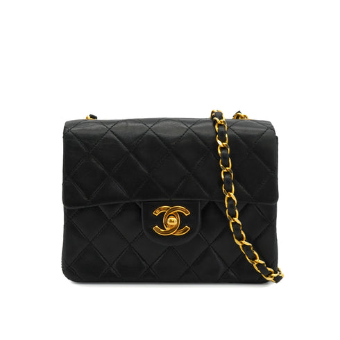 VINTAGE CHANEL MINI SQUARE 17 CHAIN SHOULDER BAG BLACK LAMB SKIN GOLD HARDWARE 90334163