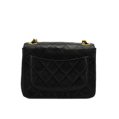 VINTAGE CHANEL MINI SQUARE 17 CHAIN SHOULDER BAG BLACK LAMB SKIN GOLD HARDWARE 90334163