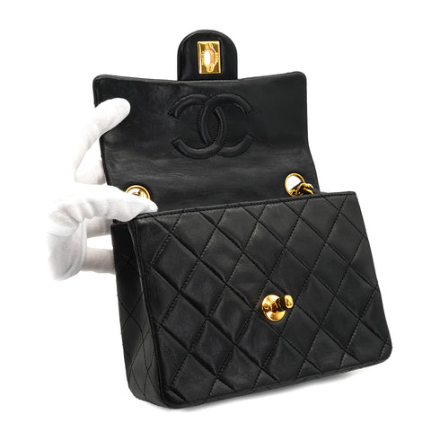 VINTAGE CHANEL MINI SQUARE 17 CHAIN SHOULDER BAG BLACK LAMB SKIN GOLD HARDWARE 90334163