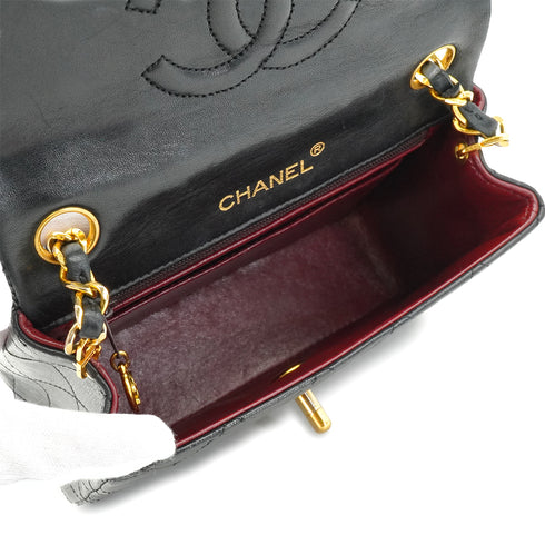 VINTAGE CHANEL MINI SQUARE 17 CHAIN SHOULDER BAG BLACK LAMB SKIN GOLD HARDWARE 90334163