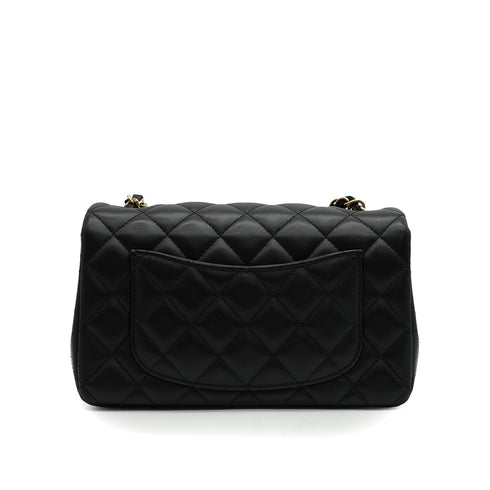 CHANEL MINI MATELASSE CHAIN SHOULDER BAG BLACK LAMB SKIN GOLD HARDWARE 90341439