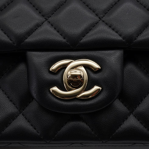 CHANEL MINI MATELASSE CHAIN SHOULDER BAG BLACK LAMB SKIN GOLD HARDWARE 90341439