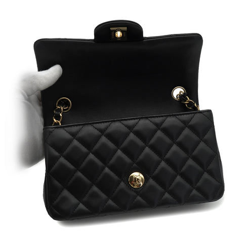 CHANEL MINI MATELASSE CHAIN SHOULDER BAG BLACK LAMB SKIN GOLD HARDWARE 90341439