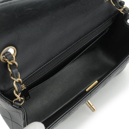 CHANEL MINI MATELASSE CHAIN SHOULDER BAG BLACK LAMB SKIN GOLD HARDWARE 90341439