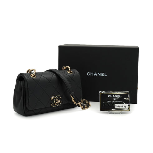 CHANEL MINI MATELASSE CHAIN SHOULDER BAG BLACK LAMB SKIN GOLD HARDWARE 90341846