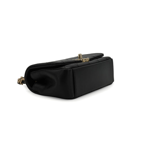 CHANEL MINI MATELASSE CHAIN SHOULDER BAG BLACK LAMB SKIN GOLD HARDWARE 90341846