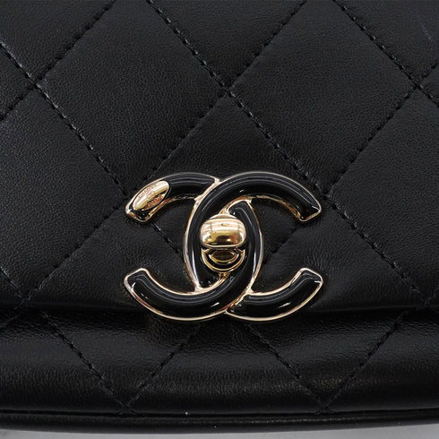 CHANEL MINI MATELASSE CHAIN SHOULDER BAG BLACK LAMB SKIN GOLD HARDWARE 90341846