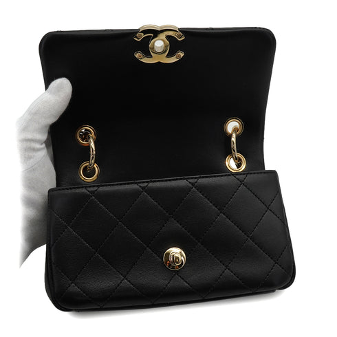 CHANEL MINI MATELASSE CHAIN SHOULDER BAG BLACK LAMB SKIN GOLD HARDWARE 90341846