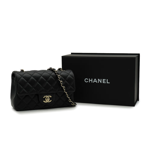 CHANEL MINI MATELASSE CHAIN SHOULDER BAG BLACK LAMB SKIN GOLD HARDWARE 90346109