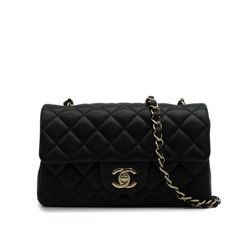 CHANEL MINI MATELASSE CHAIN SHOULDER BAG BLACK LAMB SKIN GOLD HARDWARE 90346109