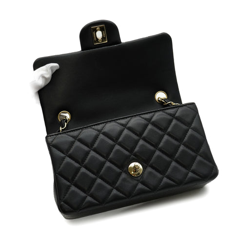 CHANEL MINI MATELASSE CHAIN SHOULDER BAG BLACK LAMB SKIN GOLD HARDWARE 90346109