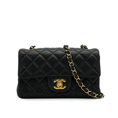 CHANEL MINI MATELASSE CHAIN SHOULDER BAG BLACK LAMB SKIN GOLD HARDWARE 90348519