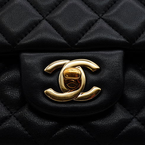 CHANEL MINI MATELASSE CHAIN SHOULDER BAG BLACK LAMB SKIN GOLD HARDWARE 90348519