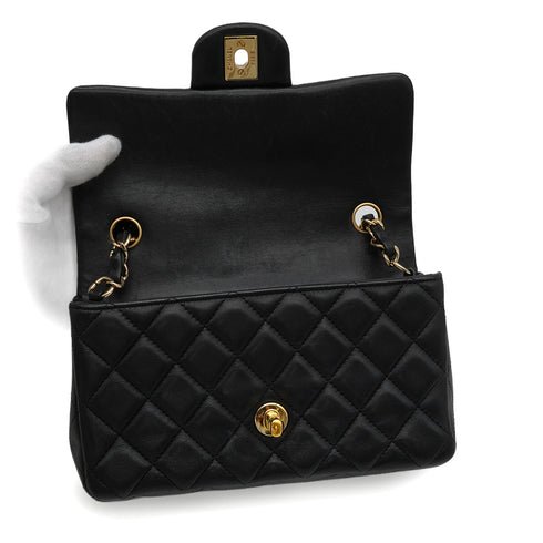 CHANEL MINI MATELASSE CHAIN SHOULDER BAG BLACK LAMB SKIN GOLD HARDWARE 90348519