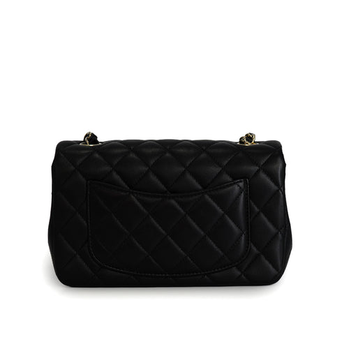 CHANEL MINI MATELASSE CHAIN SHOULDER BAG BLACK LAMB SKIN SILVER HARDWARE 90342422