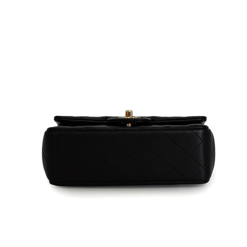 CHANEL MINI MATELASSE CHAIN SHOULDER BAG BLACK LAMB SKIN SILVER HARDWARE 90342422