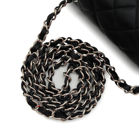 CHANEL MINI MATELASSE CHAIN SHOULDER BAG BLACK LAMB SKIN SILVER HARDWARE 90342422