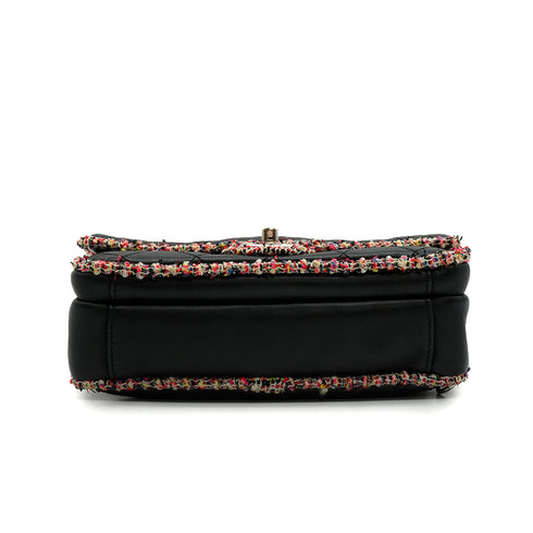 CHANEL MATELASSE CHAIN SHOULDER BAG BLACK PINK TWEED LAMB SKIN SILVER HARDWARE 90347931