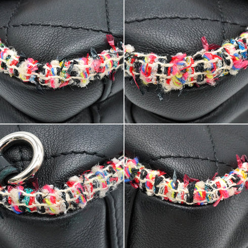 CHANEL MATELASSE CHAIN SHOULDER BAG BLACK PINK TWEED LAMB SKIN SILVER HARDWARE 90347931