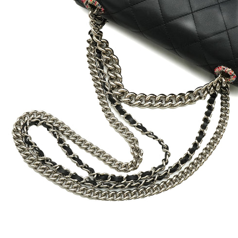 CHANEL MATELASSE CHAIN SHOULDER BAG BLACK PINK TWEED LAMB SKIN SILVER HARDWARE 90347931