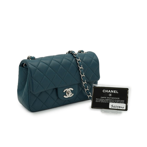 CHANEL MINI MATELASSE CHAIN SHOULDER BAG BLUE LAMB SKIN SILVER HARDWARE 90335800