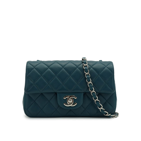CHANEL MINI MATELASSE CHAIN SHOULDER BAG BLUE LAMB SKIN SILVER HARDWARE 90335800