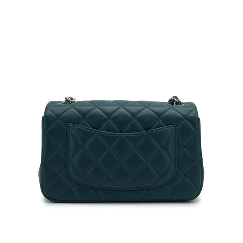 CHANEL MINI MATELASSE CHAIN SHOULDER BAG BLUE LAMB SKIN SILVER HARDWARE 90335800