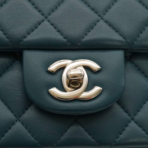 CHANEL MINI MATELASSE CHAIN SHOULDER BAG BLUE LAMB SKIN SILVER HARDWARE 90335800