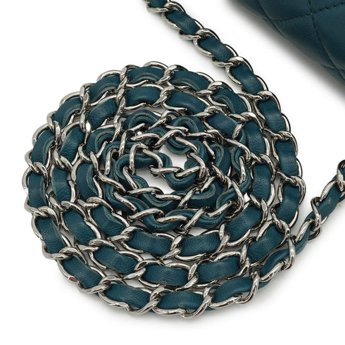 CHANEL MINI MATELASSE CHAIN SHOULDER BAG BLUE LAMB SKIN SILVER HARDWARE 90335800