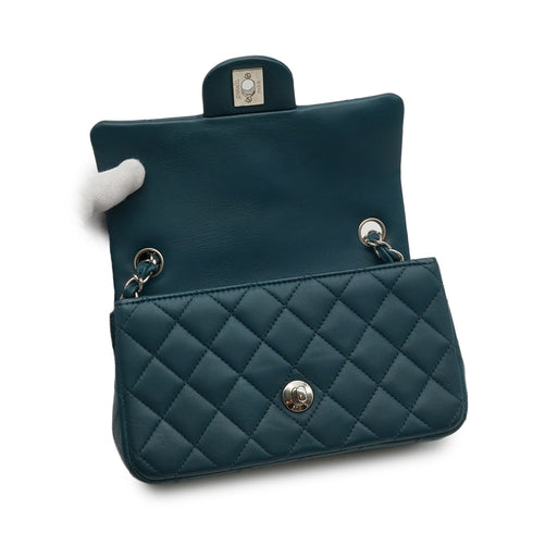CHANEL MINI MATELASSE CHAIN SHOULDER BAG BLUE LAMB SKIN SILVER HARDWARE 90335800