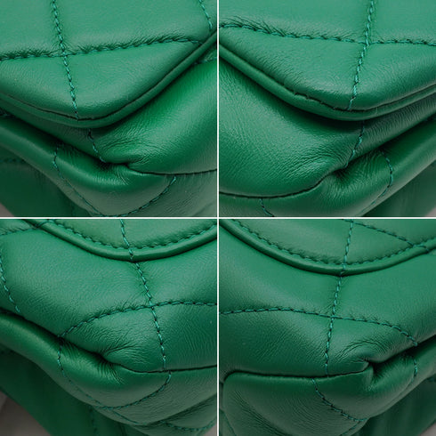 CHANEL MINI MATELASSE CHAIN SHOULDER BAG GREEN LAMB SKIN GOLD HARDWARE 90350412