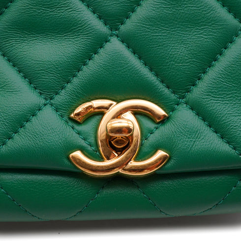 CHANEL MINI MATELASSE CHAIN SHOULDER BAG GREEN LAMB SKIN GOLD HARDWARE 90350412