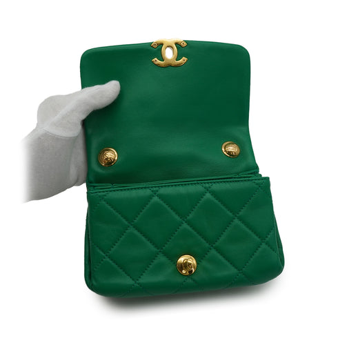 CHANEL MINI MATELASSE CHAIN SHOULDER BAG GREEN LAMB SKIN GOLD HARDWARE 90350412