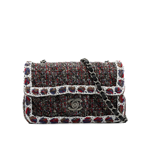 CHANEL MINI MATELASSE CHAIN SHOULDER BAG MULTICOLOR TWEED SILVER HARDWARE 90349390